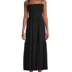 JOIE Jailene Smocked Bodice Cotton Maxi Dress In Caviar